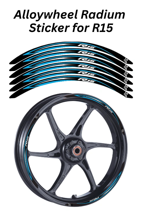 Alloy Wheel Radium Sticker Compatible with R15 V1/V2/V3/V4 | Printed In Premium Radium With FPF(Fade Protection Film), Water Proof, Precut Sticker, Pack Of 12